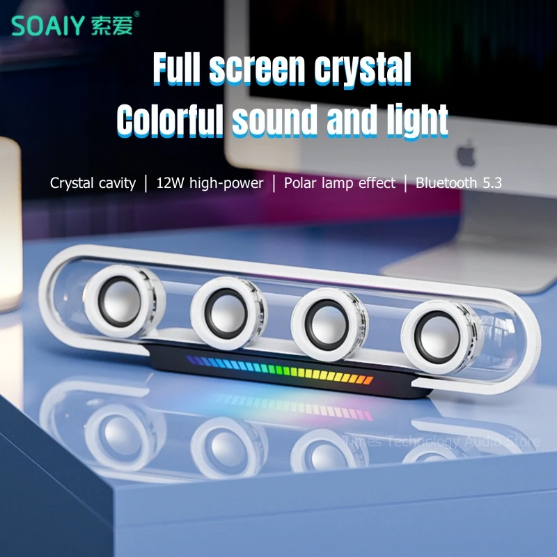 SOAIY Computer Audio Desktop Crystal Music E-sports Games Sound Box Pickup Colorful Lights Portable Wireless Bluetooth Speakers