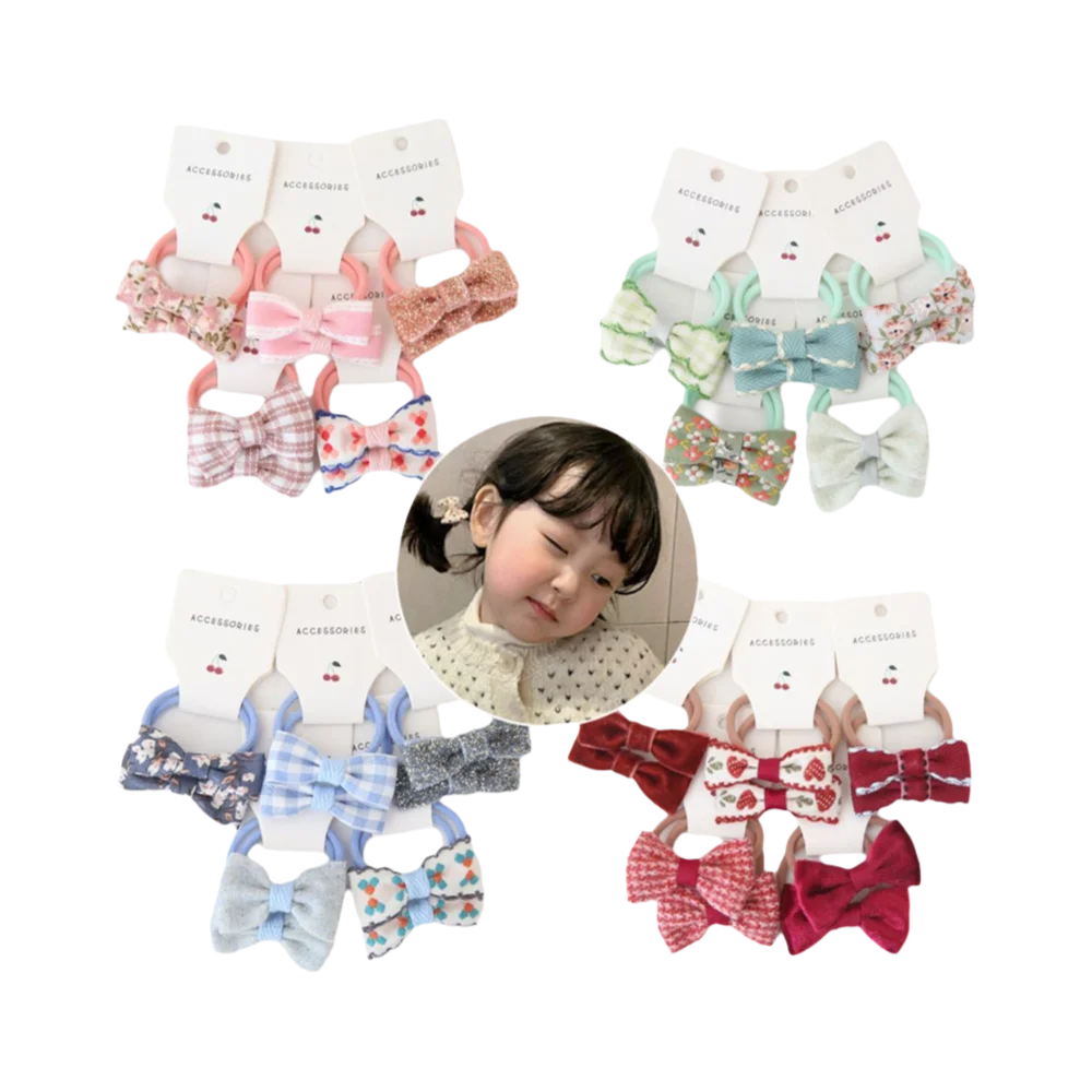 

10Pcs Fashion Small Plush Ball Kids Girls Hair Rope Hair Ties Bowknot Elastic Rubber Band Gum Flower Headdress