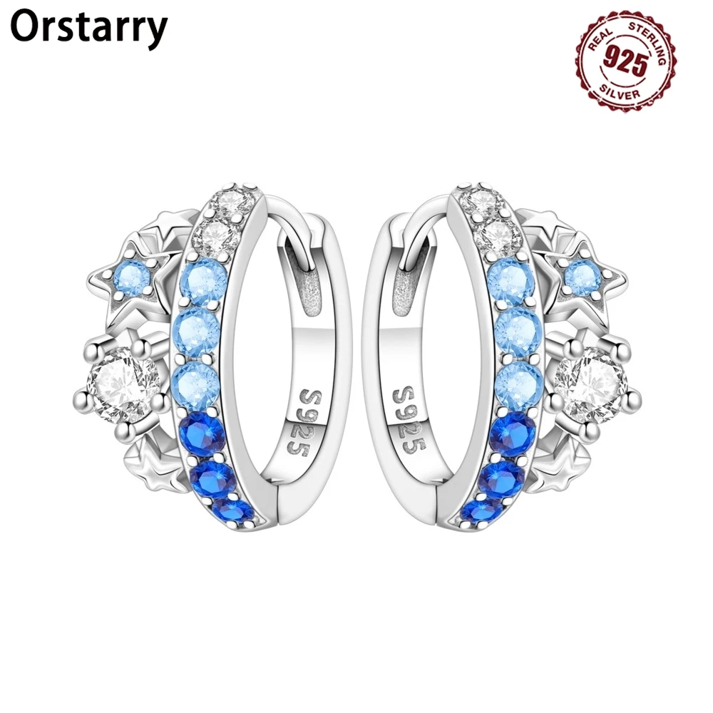 

Orstarry S925 стерлингового серебра градиент синяя звезда серьги-кольца для женщин ювелирные изделия оригинальные вечерние модные подарки