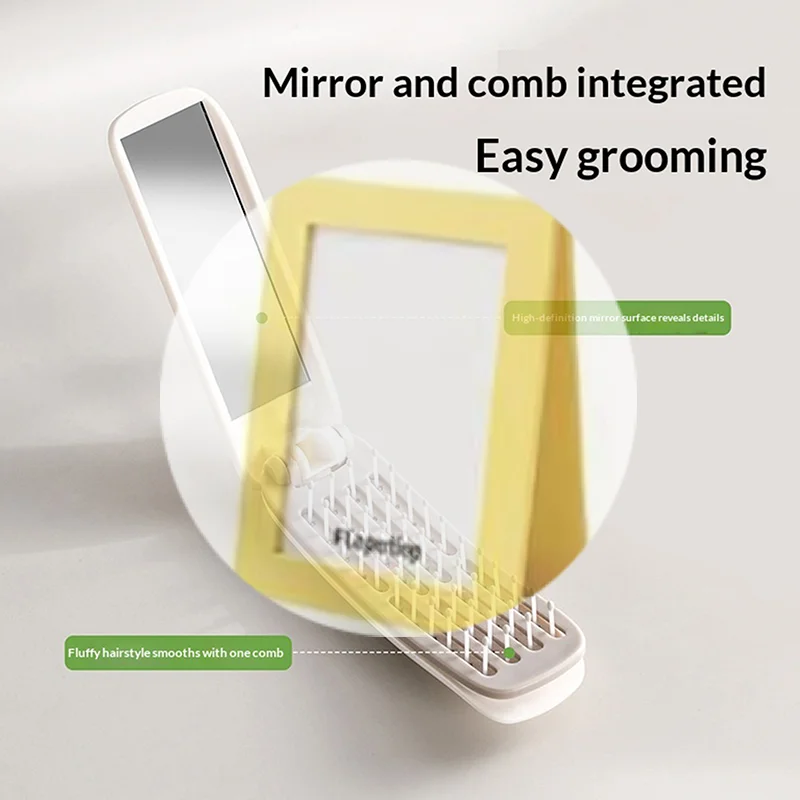 [فرشاة شعر صغيرة محمولة قابلة للطي، مشط تدليك الرأس، مضاد للكهرباء الساكنة، فرشاة شعر محمولة للسفر، أمشاط شعر للفتيات مع مرآة