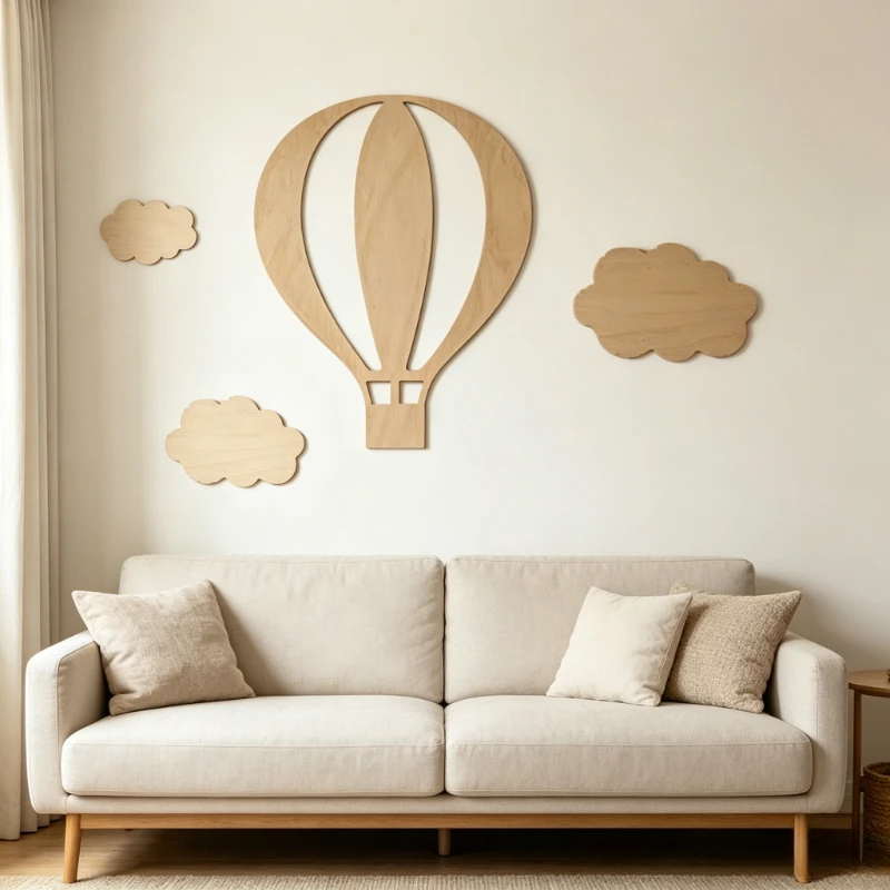 INS Wooden Hot Air Balloon Cloud Star Ornament Wall Art 13 Pieces For Bedroom Cafe Bar Indoor Background Wooden Wall Sticker