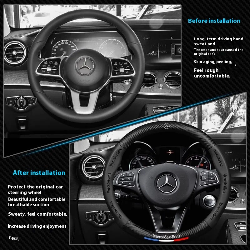 Car Anti-slip Leather Steering Wheel Cover For Mercedes-Benz A B C E S V R-Class C43 CLA GLA GLB GLC GLK SLK SL Vito W203 GLE ML