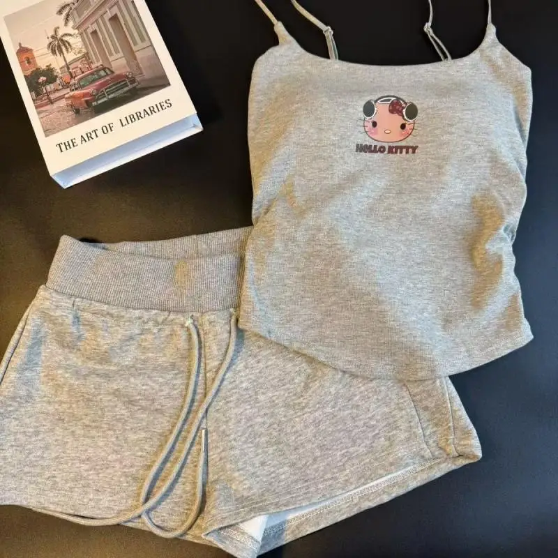 2 個ショーツハローキティサスペンダー胸パッドベストかわいい女子学生夏の新スタイル甘いサスペンダーショーツホーム服