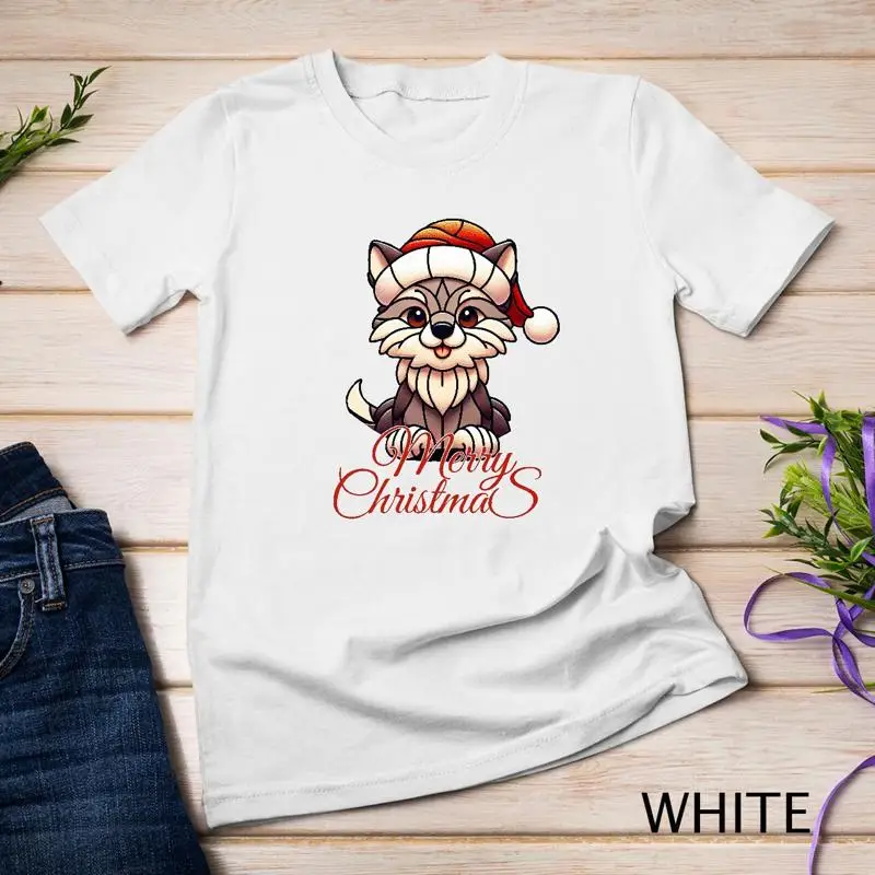 

Jolly Stained Glass Santa Wolf Pup Graphic Tee Funny Christmas Unisex T shirt