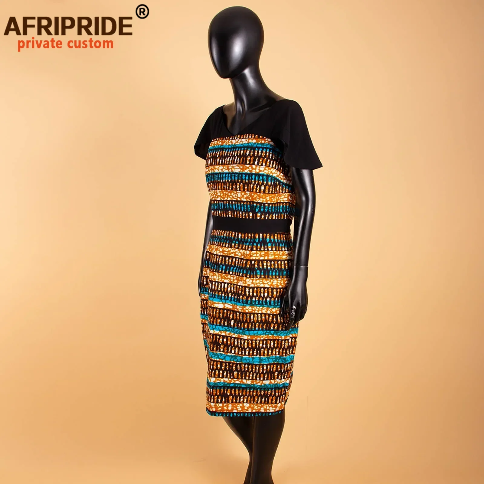 African Wax Summer Bodycon Dresses for Women AFRIPRIDE Tailor Made Adjustable Sleeves Knee Length Women Party Dress A1925006