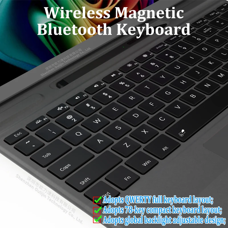 Keyboard magnetik nirkabel Bluetooth dengan touchpad dengan lampu latar touchpad dengan stylus Aksesori Microsoft untuk tablet Surface pro8 Surface pro9 dan Surface proX