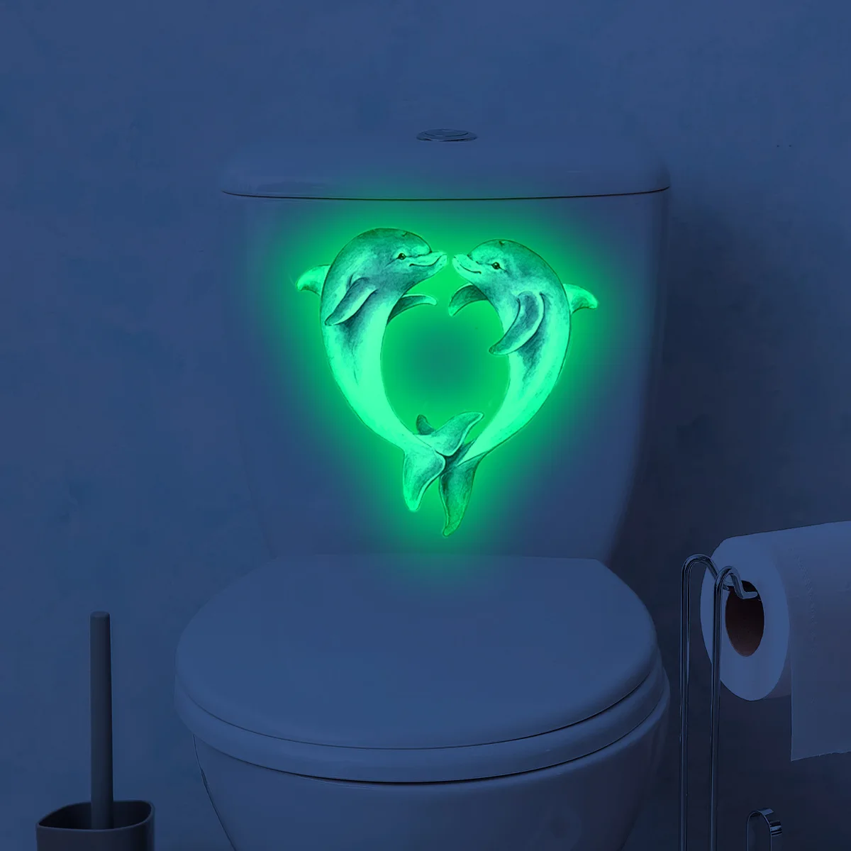 1PC Glow-in-the-dark Dolphin Toilet Sticker Self-adhesive Waterproof PVC Children Room Bedroom Bathroom Home Decoration Sticker