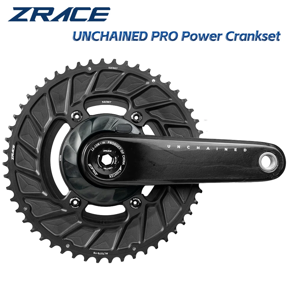 

ZRACE UNCHAINED PRO Carbon Fiber Power Meter Crankset, Super Light, Race Grade, Road Crankset, DUB, 165 / 170, Hollow keel