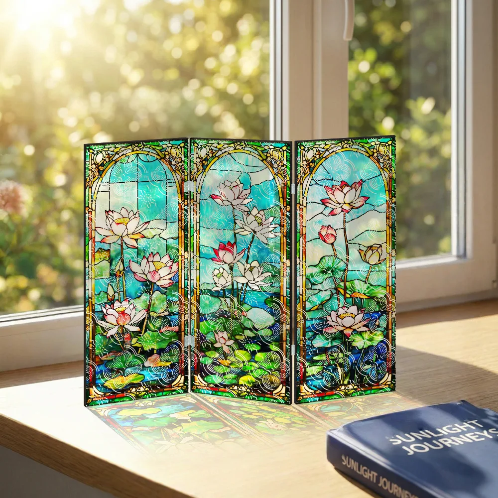 Translucent Acrylic Folding Screen Lotus Landscape Decorative Painting Begonia Pattern Table Entrance Entrance Counter Ornaments
