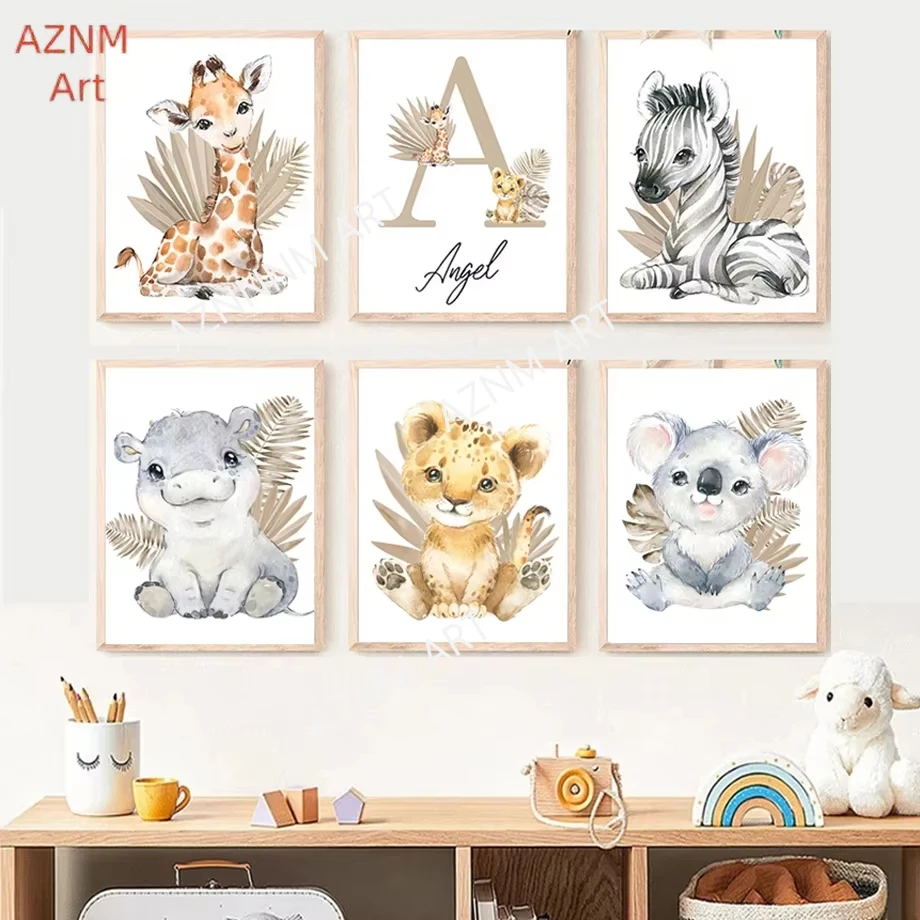 1/6 stücke Poster Dschungel Tier Löwe Elefant Giraffe Zebra Kindergarten Wand Kunstdrucke Leinwand Malerei Bilder Kinderzimmer Dekor
