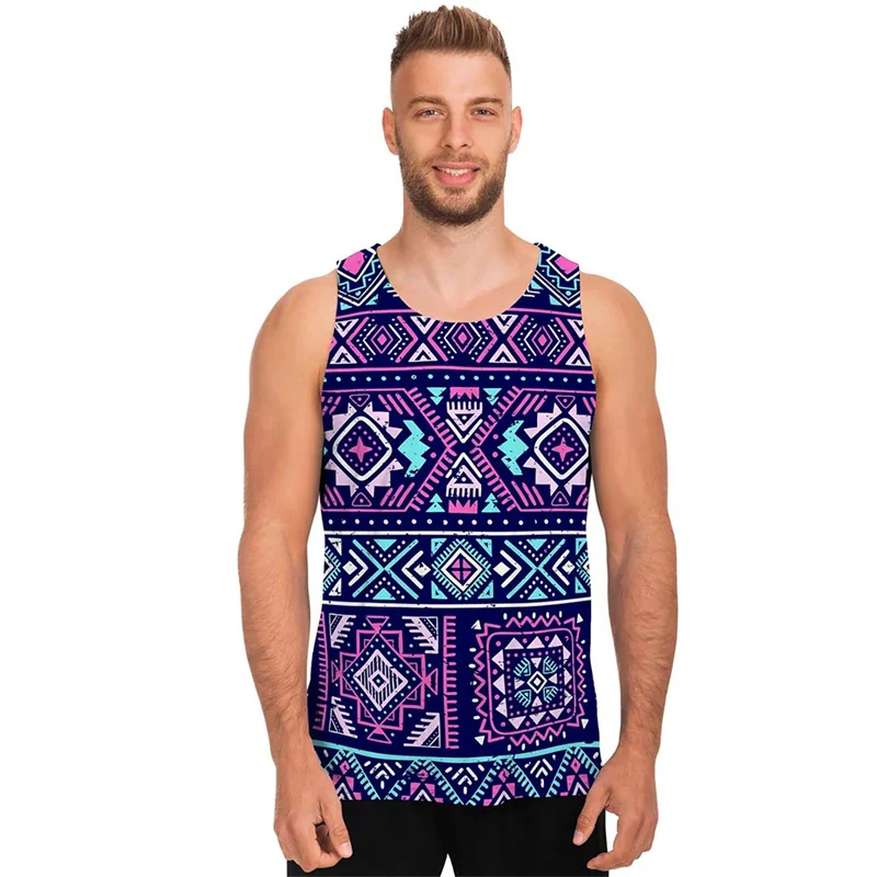 Vintage 3D Print Ethnic Aztec Trippy Styles Tank Top Men Cool Streetwear Short Sleeveless Kid Fashion Gym Workout Tank Tops Vest