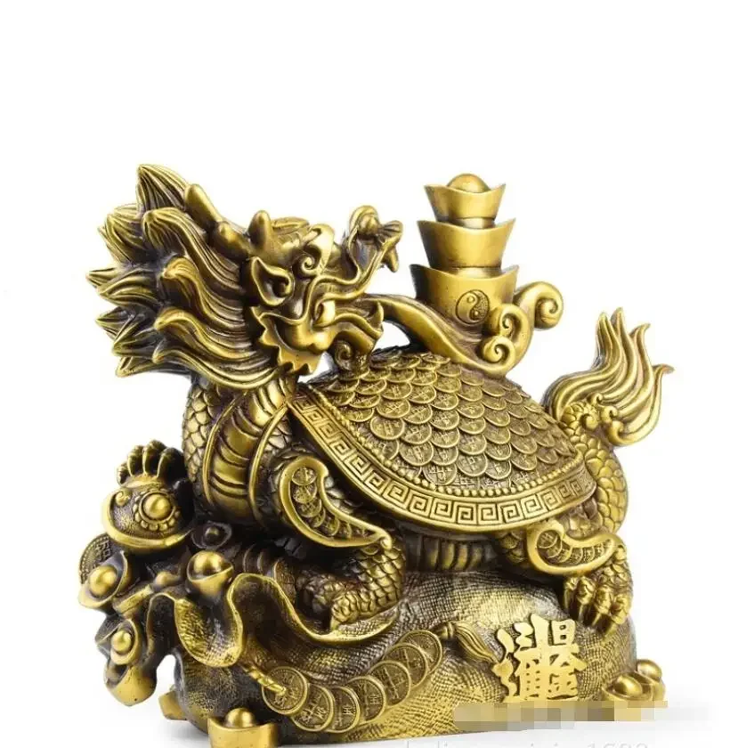 Pure brass dragon turtle ornament, making a fortune every day. Head turtle home decoration for the living room, attracting weal