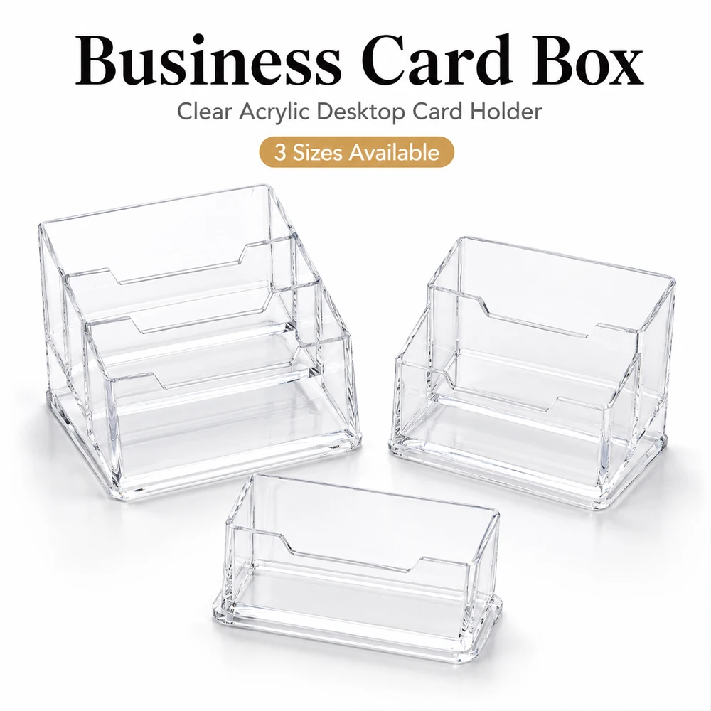 1-3Pcs Clear Acrylic Business Card Box, Large Capacity Transparents Card Storage Case for Office, Home, Creative Desk Organizer