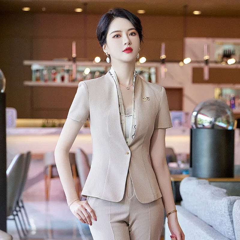 Short Sets Women Summer Thin High End Professional Temperament Fashion Purple Blazer And Pants Office Ladies Work Wear