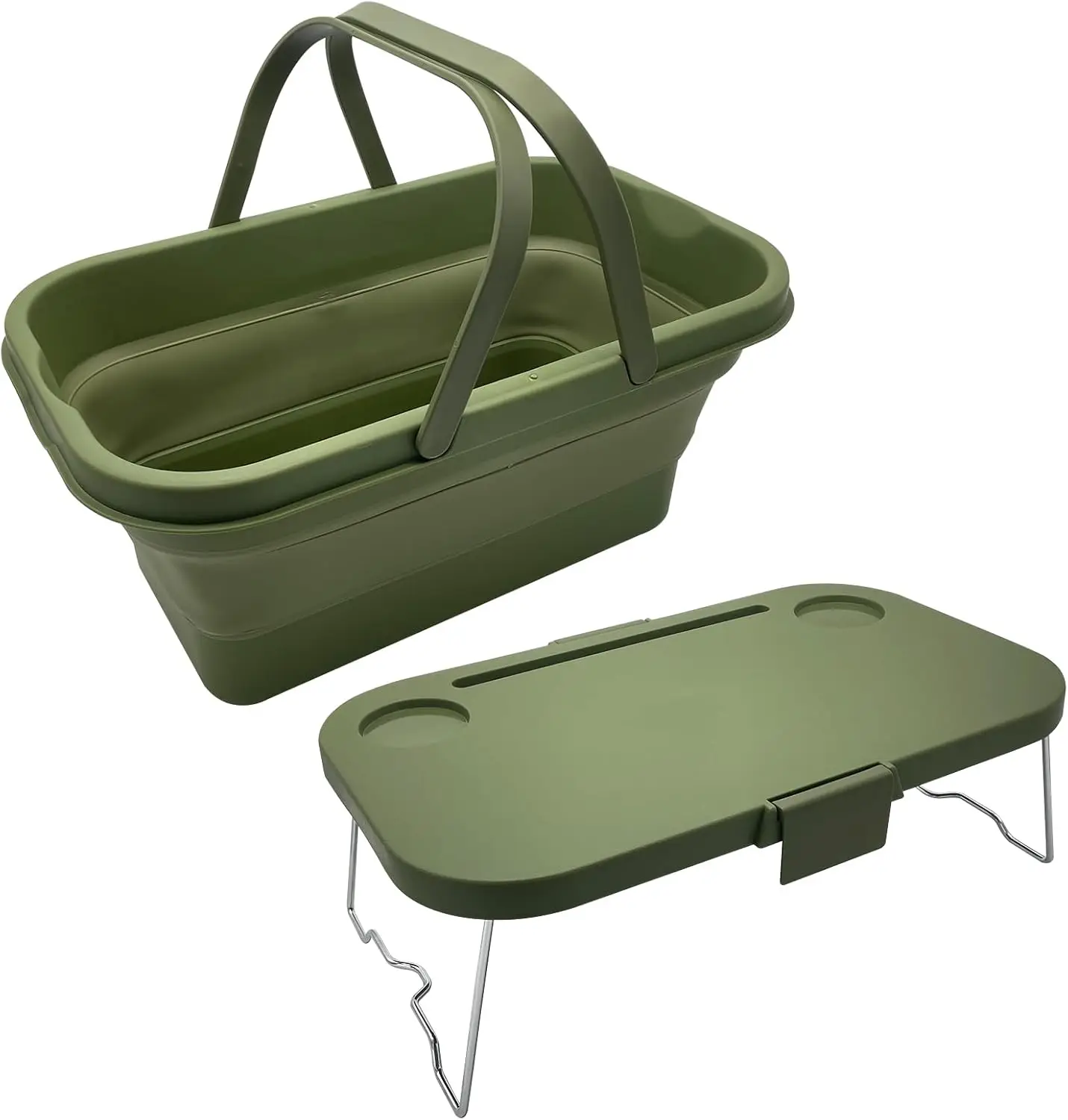 16L Collapsible Picnic Basket With Handles & Lid As Stand Up Table - Foldable, Lightweight, Water-Proof & Leak-Proof - 3-in-1 Rectangle Bucket For Picnics, Camping, Travelling And Road Trips
