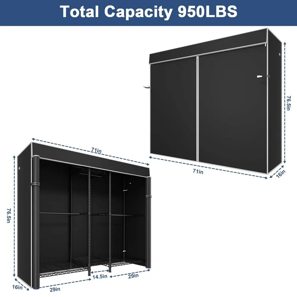 

E12C Pro Heavy Duty Closet Organizer SystemFreestanding Clothing Rack, Adjustable Garment Rack 71 W x 16 D x 76.5 H Holds 960 l