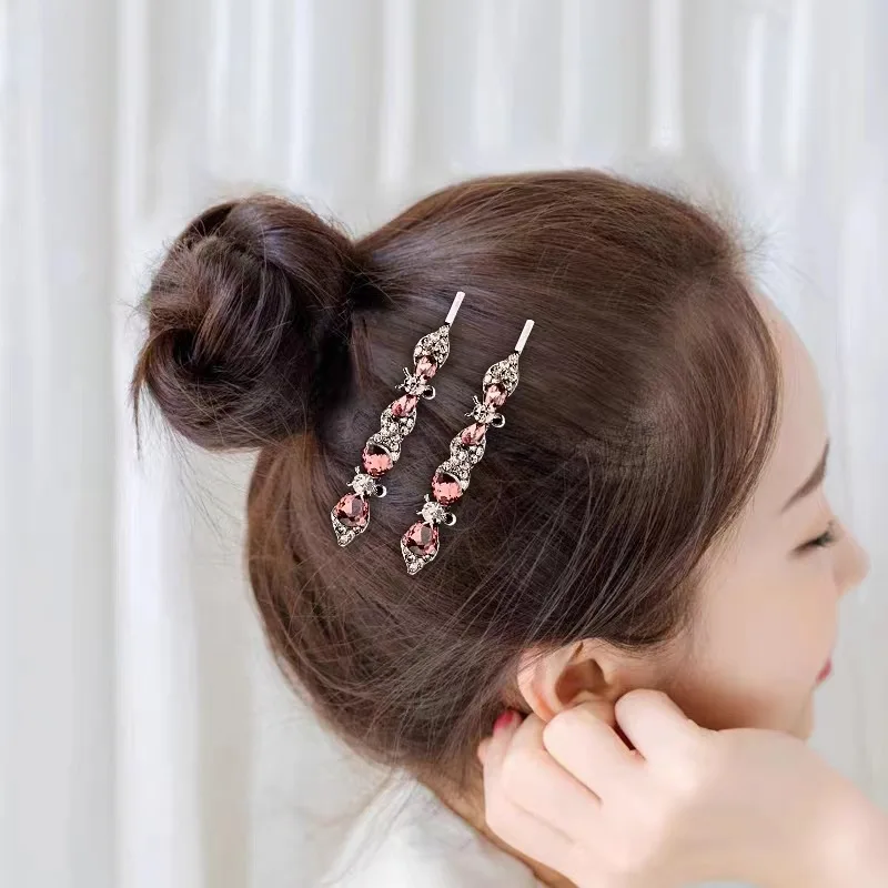 New Korean version blue crystal one line clip luxury side clip horizontal clip top clip women\'s fashionable hair accessories