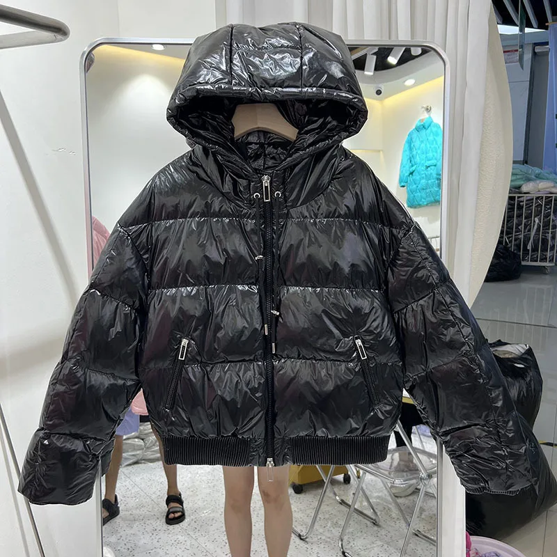 Fashion Women\'s Glossy Waterproof Oversized Fluffy Down Coat Female Winter Thicker Warm Hooded Down Jacket Down Parkas