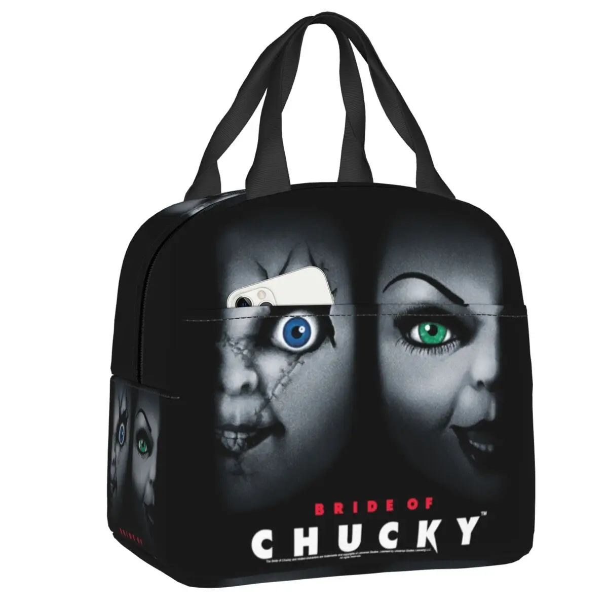 

Bride Of Chucky Movie Lunch Bag Women Warm Cooler Insulated Child's Play Lunch Box for Student School Work Picnic Food Bags