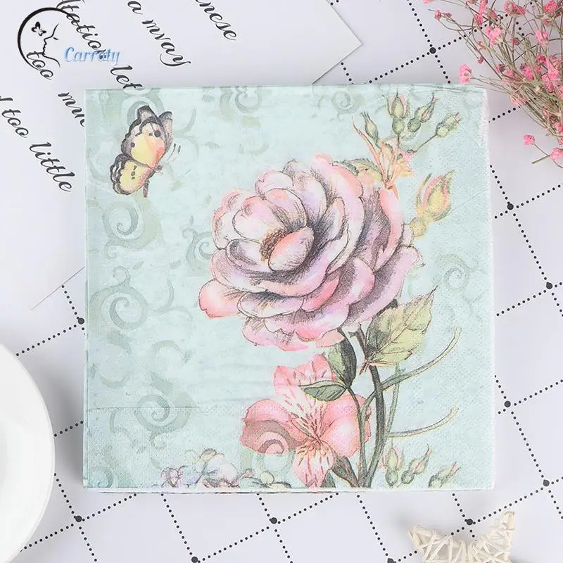 20PCS Table Paper Napkins Elegant Tissue Vintage Towel Flower Butterfly Stamp Birthday Wedding Party Home Decoration