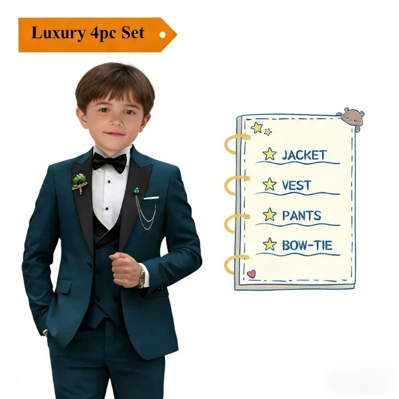 Elegant Burgundy Boy's Suit Set for Wedding, 3 Pieces Suit Set Elagent Tuxedo Sets Blazer Vest Pants Kids Photo Shot Oufit