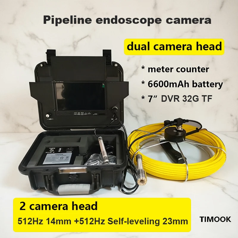 

512Hz Self Leveling 23mm 14mm Camera IP68 Meter Counter 7"Monitor Pipeline Sewer Industrial Endoscope Video Camera 5.2mm Cable