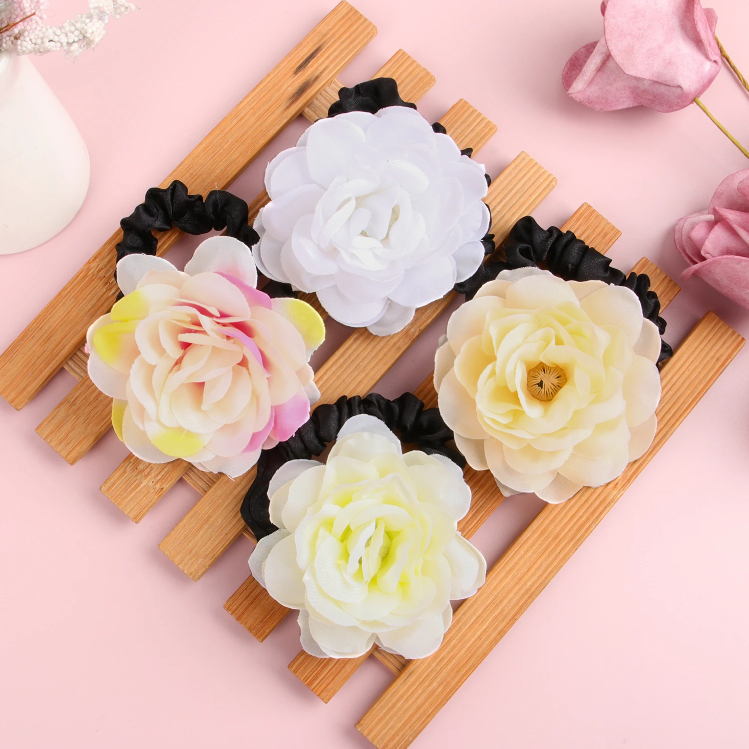 4/12pcs Women Girls Flower Hair Ties Ponytail Holder Elastic Hair Bands Kids Hair Accessories Floral Hair Tie Girls Headwear