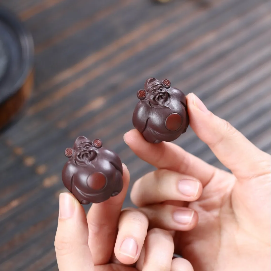 Purple Clay Pet, Miniature Wealth, Hand-Carved From Natural Ore, Can Be Nurtured To Attract Wealth, Mini God Of Wealth Tea Table