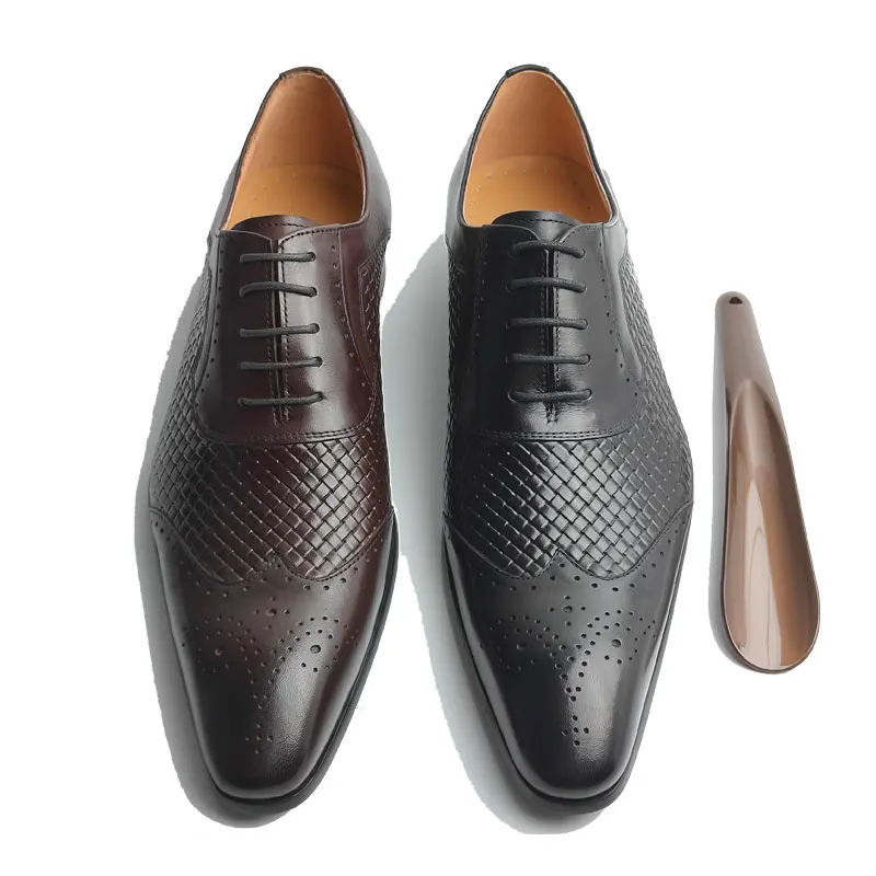 

Men's Genuine Leather Exclusive Oxfords Dress Fashionable Shoes Handmade Printing Formal Lace Up for Business Sapatos Sociais
