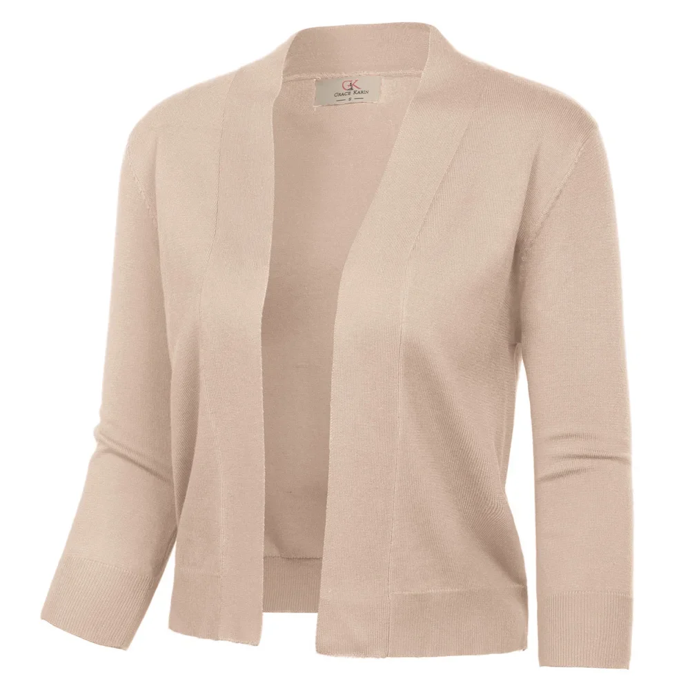Abrigo de manga 3/4 con abertura frontal para mujer, bolero de longitud recortada para fiesta de noche, Tops de punto retro para mujer, otoño