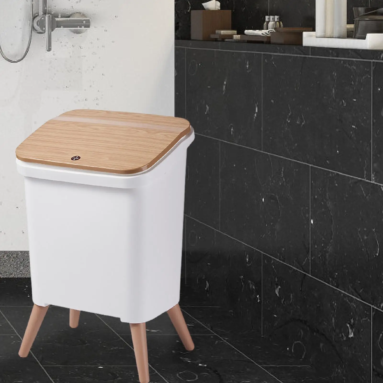 

Trash Can with Legs Garbage Bin Waste Bin Wastebasket for Shop Under Desk Bathroom