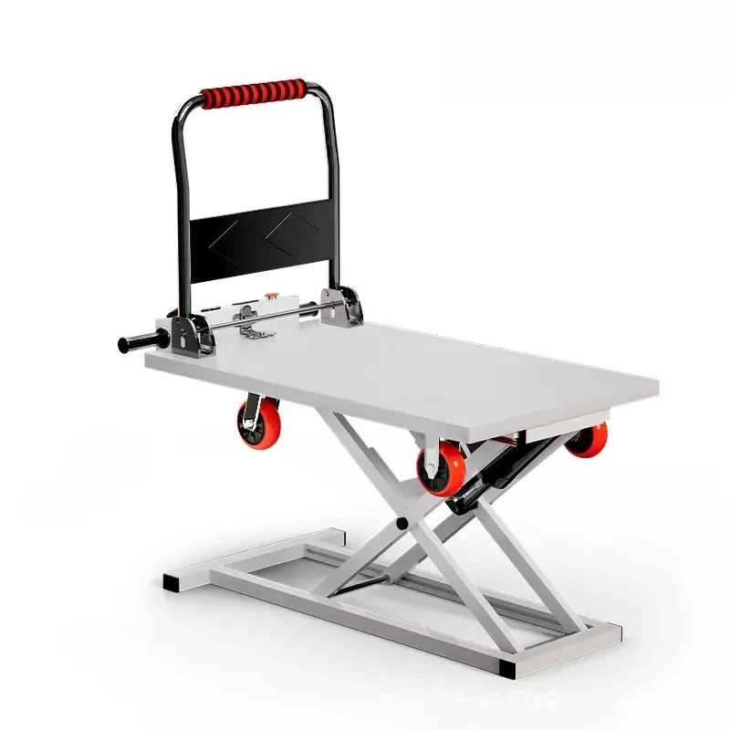 700Kg Manual Hydraulic Scissor Lift Trolley Fork Type Four Wheel Mobile Platform Cart Heavy Duty Warehouse Lifting Table
