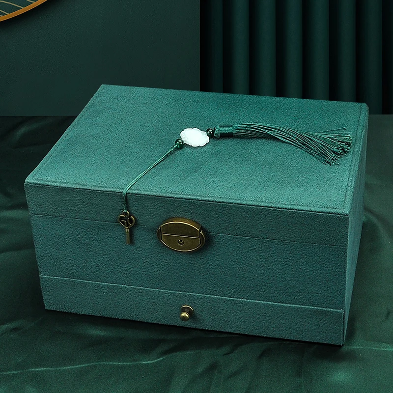 New Retro High Quality Velvet Jewelry Box With Large Capacity 2022 Dark Green Color 4 Models