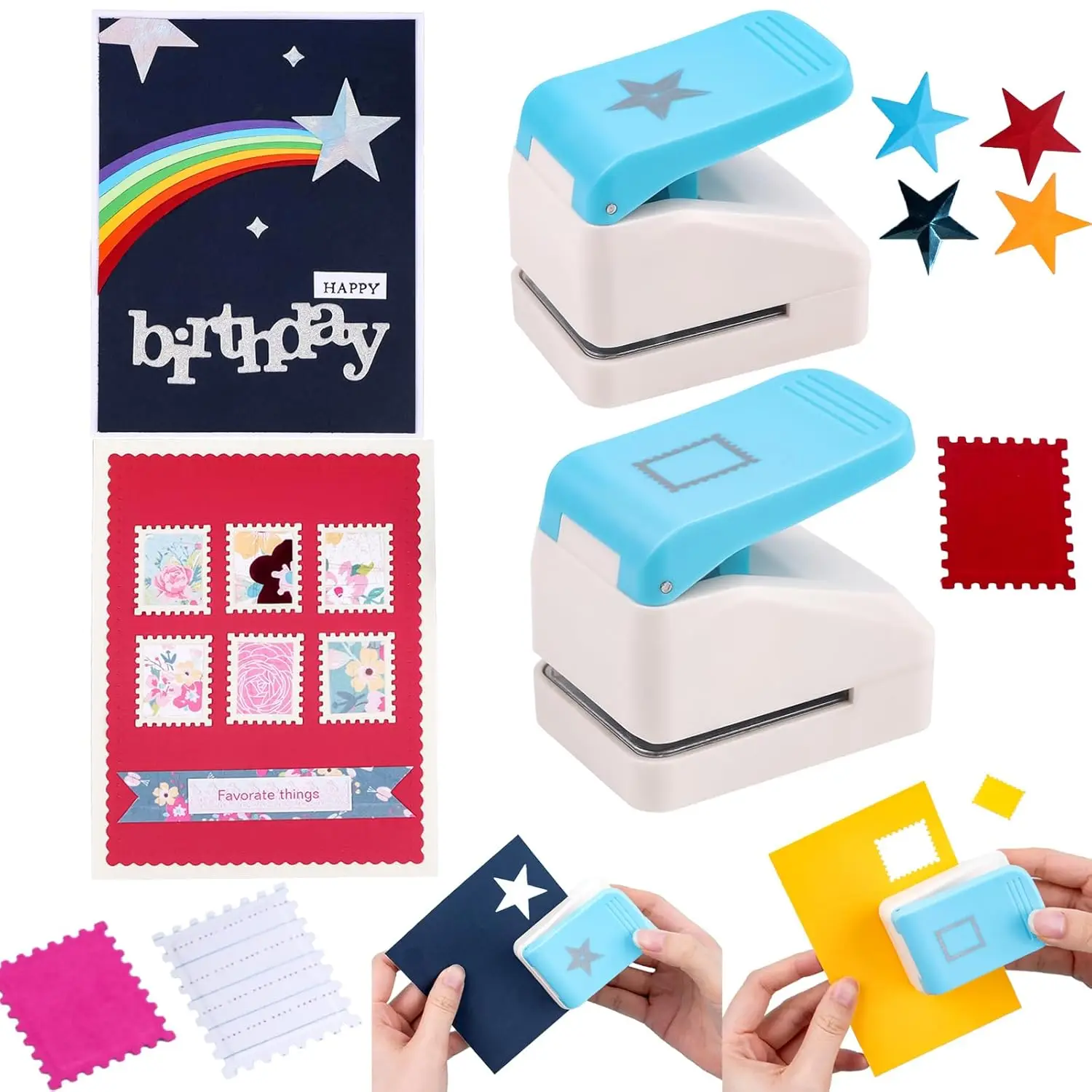 3D Star/Postage Stamp Embossing Punch, Punches Score Tools for Scrapbooking Journaling Paper Craft DIY Card Making Arts Crafts