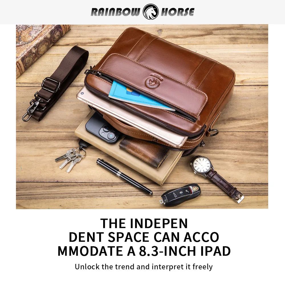 New men's mini crossbody bag, leather bag, men's texture perfect single shoulder carry on bag, top layer cowhide crossbody bag, view 4