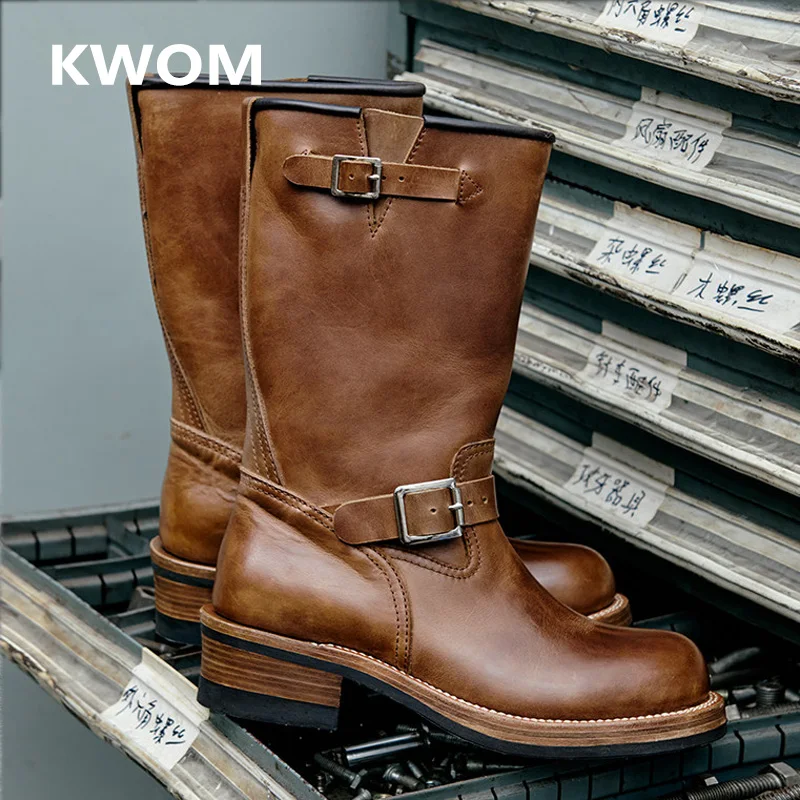 Трекинговые ботинки KOWM из воловьей кожи, коричневые, мужские, инженерные ботинки, рабочая обувь Goodyear, модные женские кроссовки для ходьбы