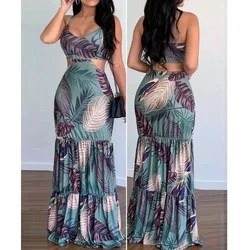 Floral Dress Casual Women's V-neck Pencil Sleeveless Bodycon Long Dress Spaghetti Strap Summer Camis Tops Maxi Dress