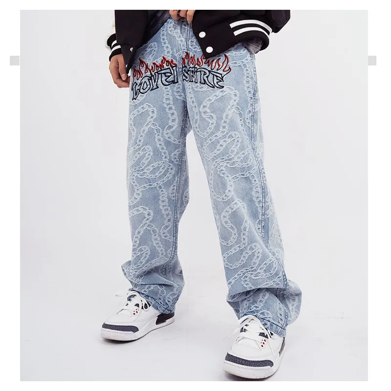 Celana Baggy Jeans Hip Hop Pakaian Tren 2022 Celana Panjang Kasual Pria Gambar Cetak Denim Huruf Pakaian Jalanan Y2k Pria Trendyol Wanita