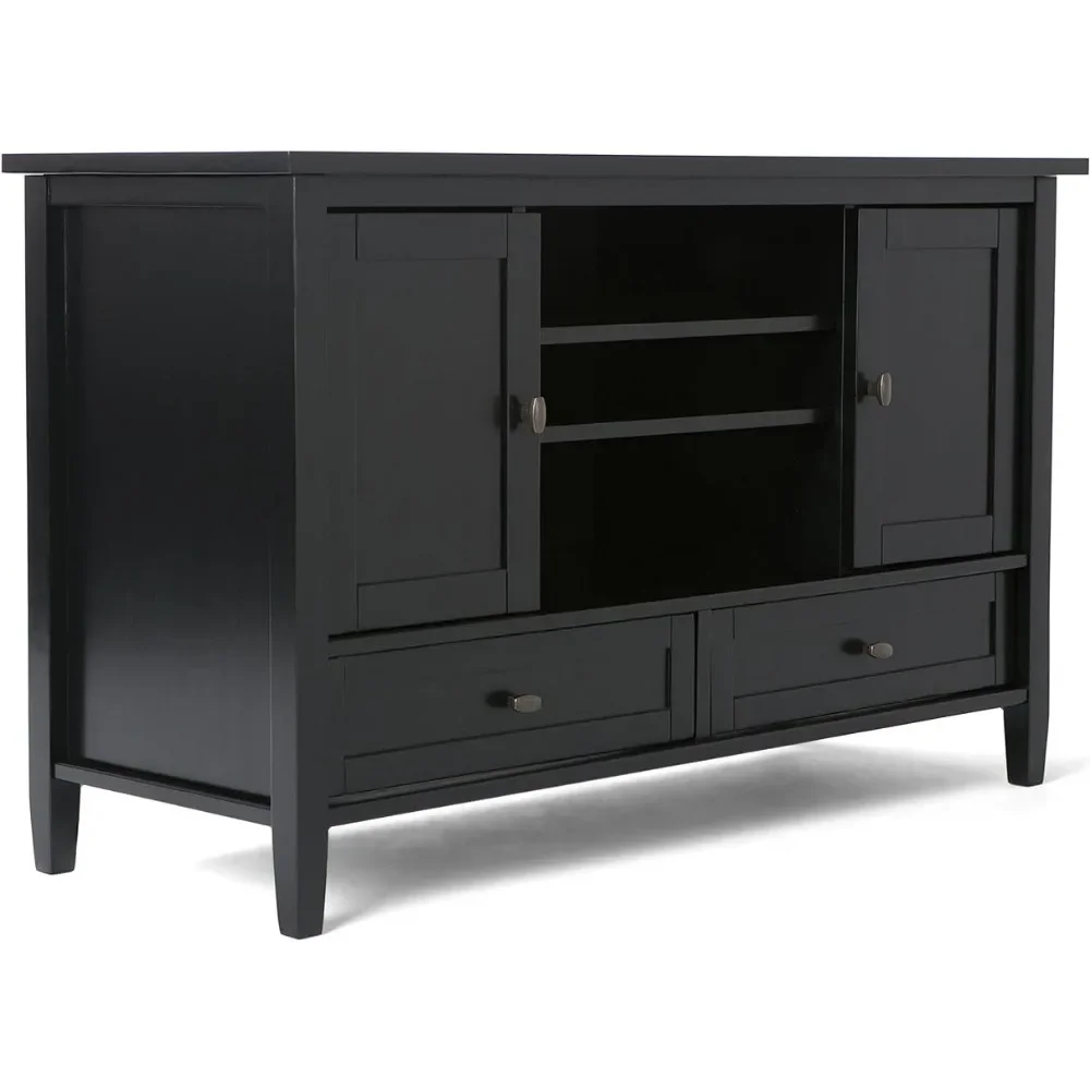 Warm Shaker SOLID WOOD 47 Inch Wide Transitional TV Media Stand in Black For TVs Up to 52 Inches Furniture Wall Tv Cabinet