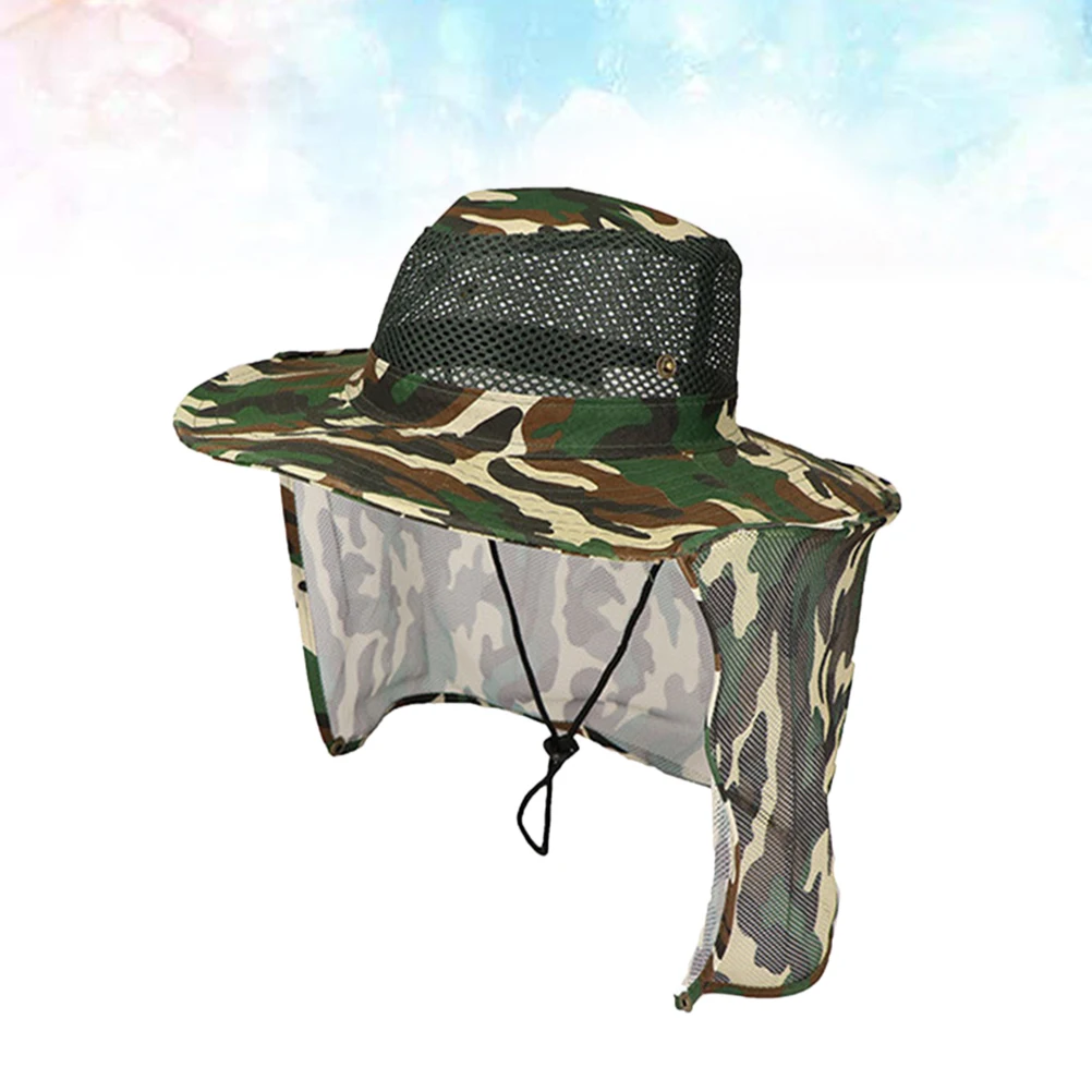 

Camouflage Sun Protection Hat Uv Resistant Wide Brim Shade Cap For Outdoor Activities With Adjustable Chin Strap Lightweight