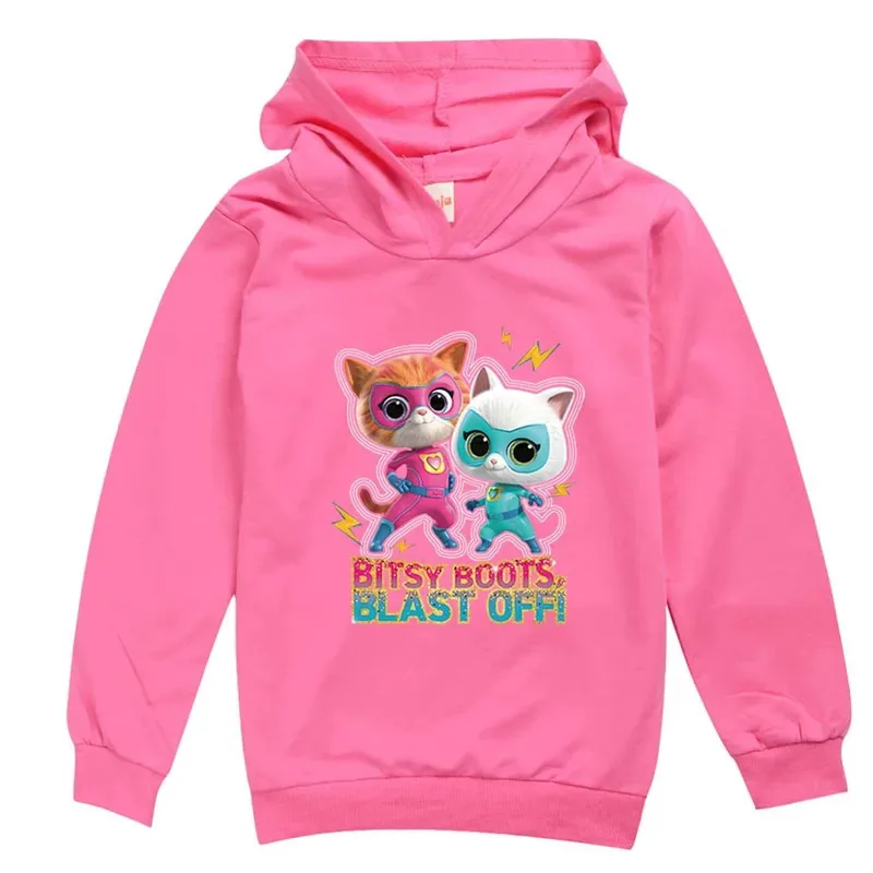 L2025l halloween cosplay superkitties trajes crianças super gatinhos camisetas calças 2 pçs anime dos desenhos animados roupas hoodies menino