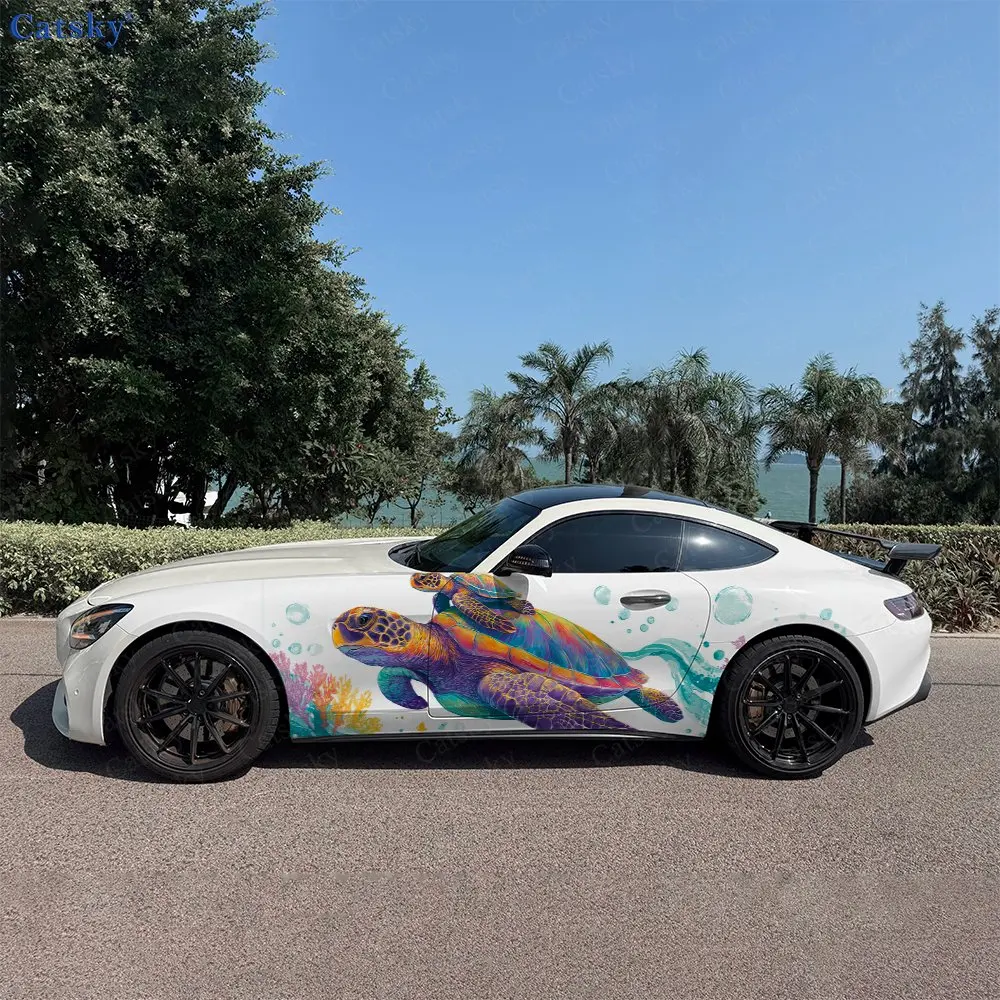 2pcs Ocean Turtle Baby Healing, Durable, Fade-resistant, Enhance Vehicle Aesthetics With Bold Artistic Design Car Vinyl Wraps