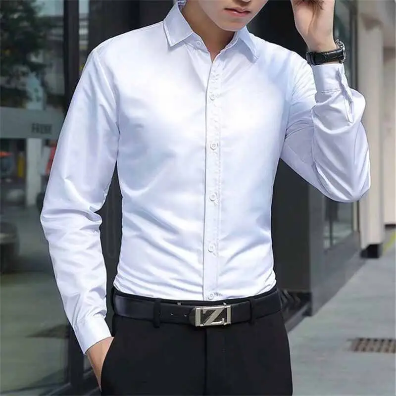 Non-Ironing Large Size Breathable Business Shirt for Men Durable Denim Material Outdoor Versatile Cleanfit Style Seven Sleeve