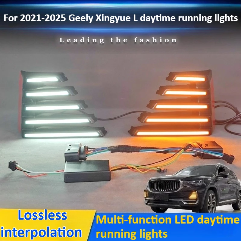 For Geely Monjaro KX11 Xingyue L 2021-2025 Led Daytime Running Lights DRL Dynamic Turn Signals Front Bumper Fog Lamp Daylights