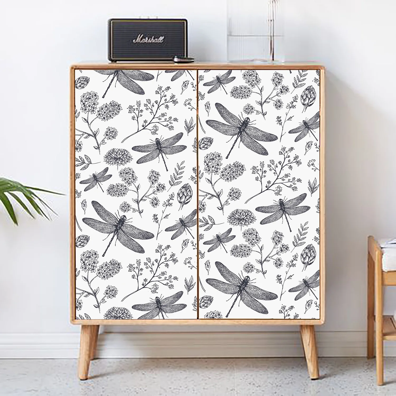 Jungle Dragonfly Wild Flowers Wallpaper Floral Peel and Stick Contact Paper Waterproof Furniture Sticker for Closet Home Decor