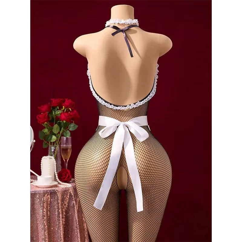 Erotic Costumes Role Play Servant Baby Doll Dress Lolita Cosplay Uniform Sexy Crotchless Lingerie Women French Apron Maid Dress view 3