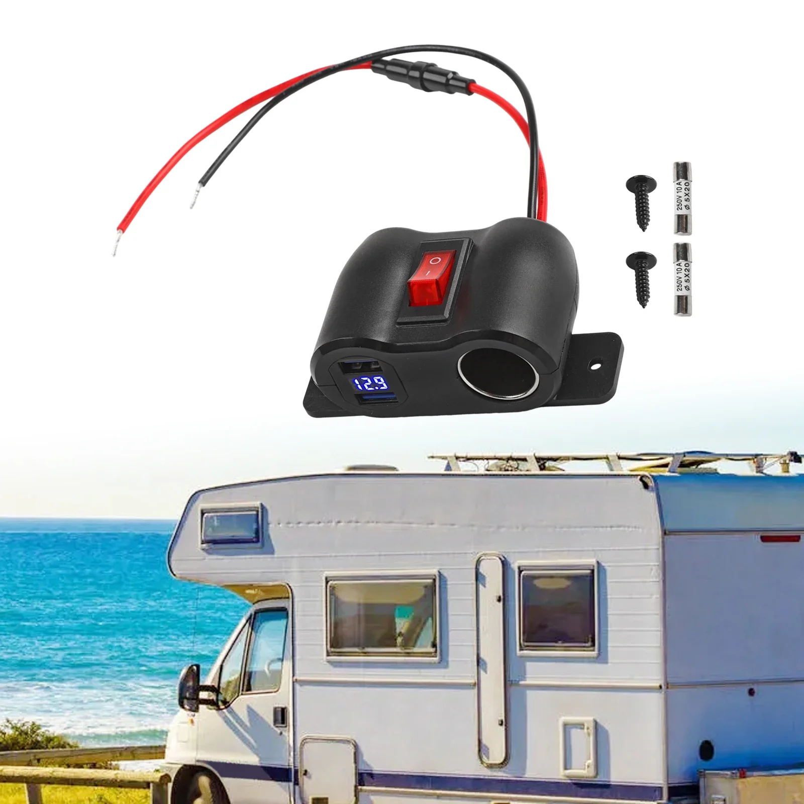 

Built-in Car Charger 12V USB Socket Car Charging Camping Power Supply Dual 18w Usb Car Charger Battery Monitor