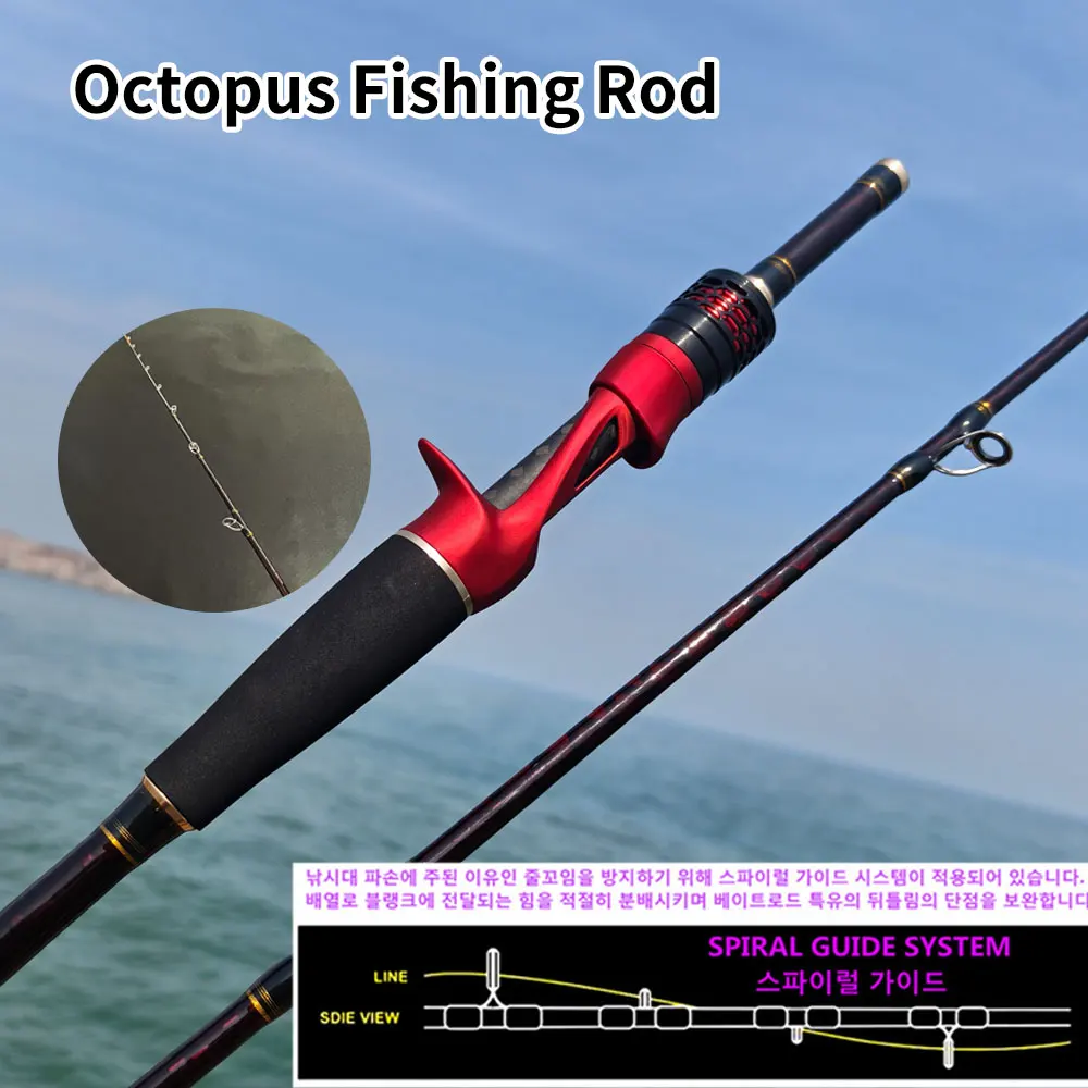 

ROLLFISH 1.7M/5.57FT Carbon Fiber Titanium Tip Octopus Squid Cuttle Rod, Rotating Guides, 8:2 Action, Saltwater Boat Jigging