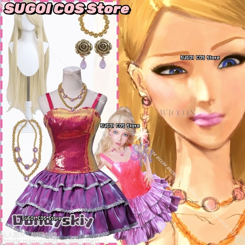 Jirai Kei Girls Lolita Halloween Cos Anime Dream Movie Houseeee Cosplay Fashion Hot Pink Mini Sling Top Sparkling Cake Dress Y2K