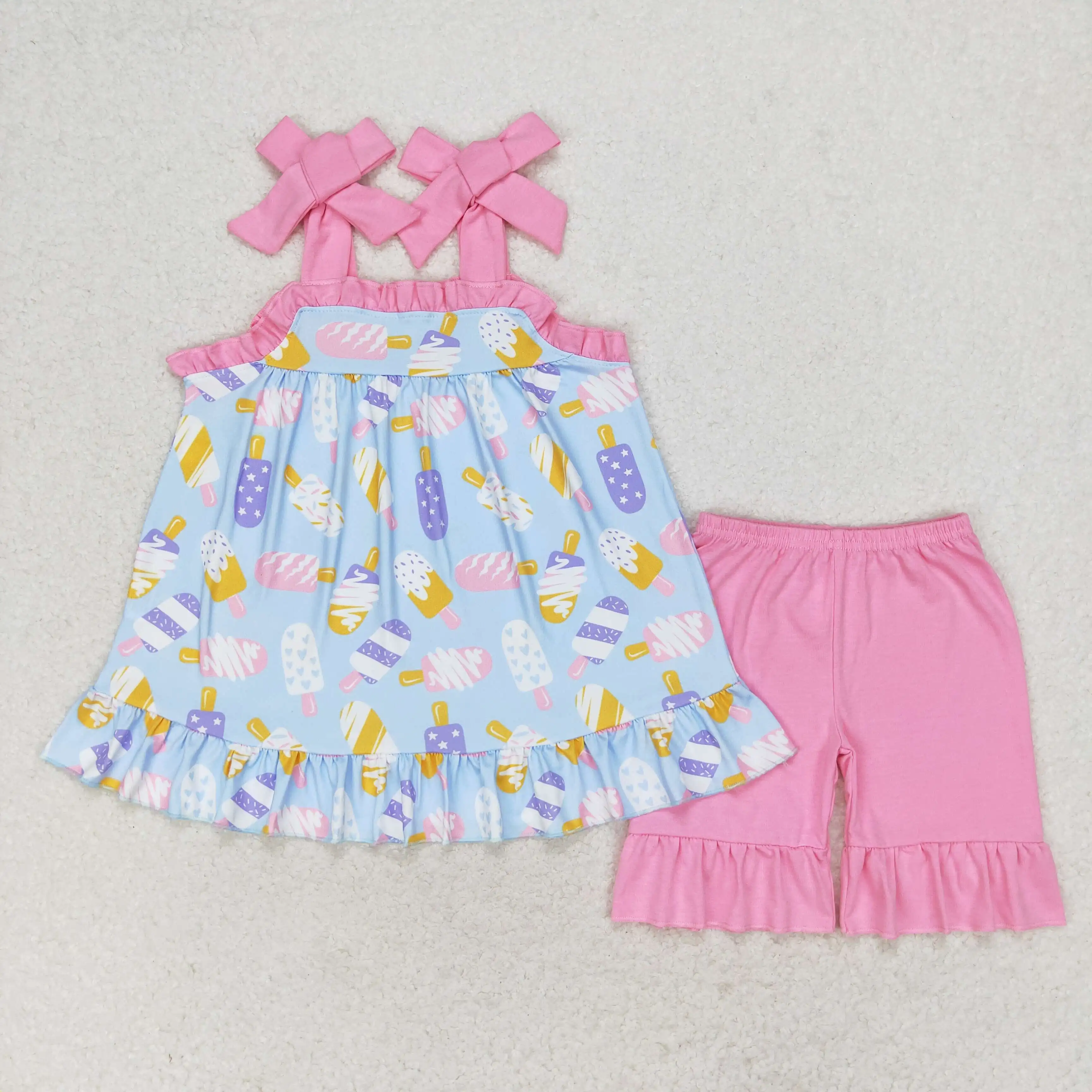 

z99-18 GSSO1037 Wholesale Children clothing New Arrival girls Ice cream suspenders shorts set Summer Boutique kids clothes girls